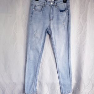 Blue Lightwash Distressed Denim Skinny Jeans Jeggings